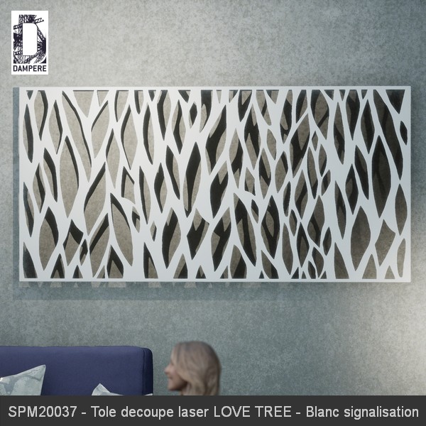 SPM20037 Tole decoupe laser LOVE TREE Blanc signalisation